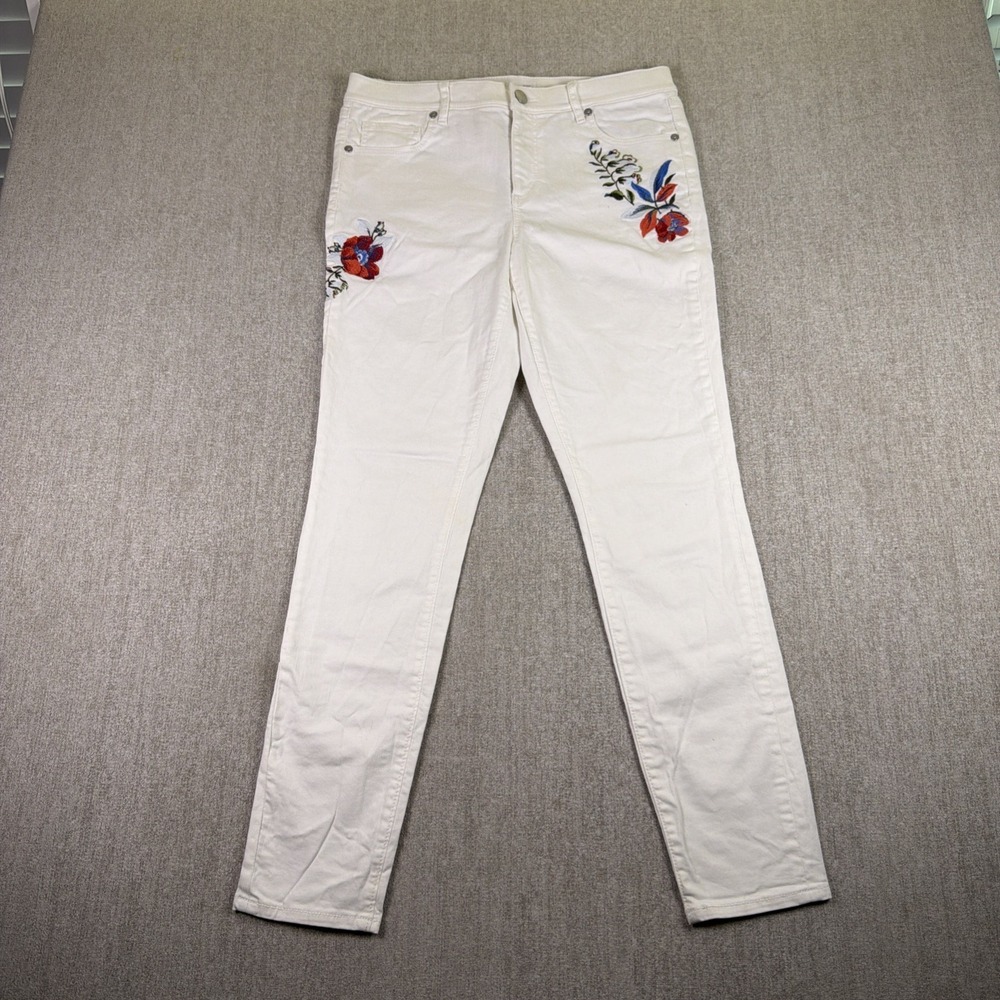 LOFT Made & Loved Jeans Women Size 8 White Embroidered Floral Modern Skinny